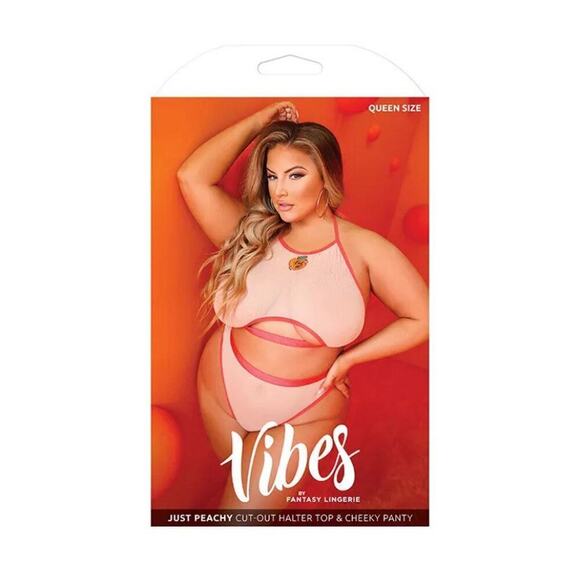 🦋B2G1🦋FANTASY LINGERIE Vibes JUST PEACHY Cut-Out Halter & Panty | ONE SIZE QUEEN - Picture 3 of 5